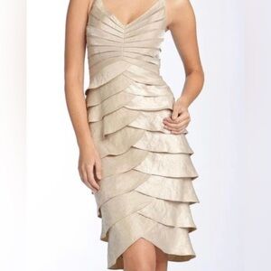 Adrianna Papell Champagne Tiered Dress Size 12